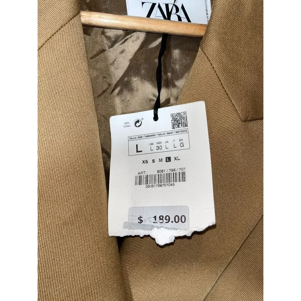 NWT Zara Mens Tan Wool Oversized Blazer Size Large